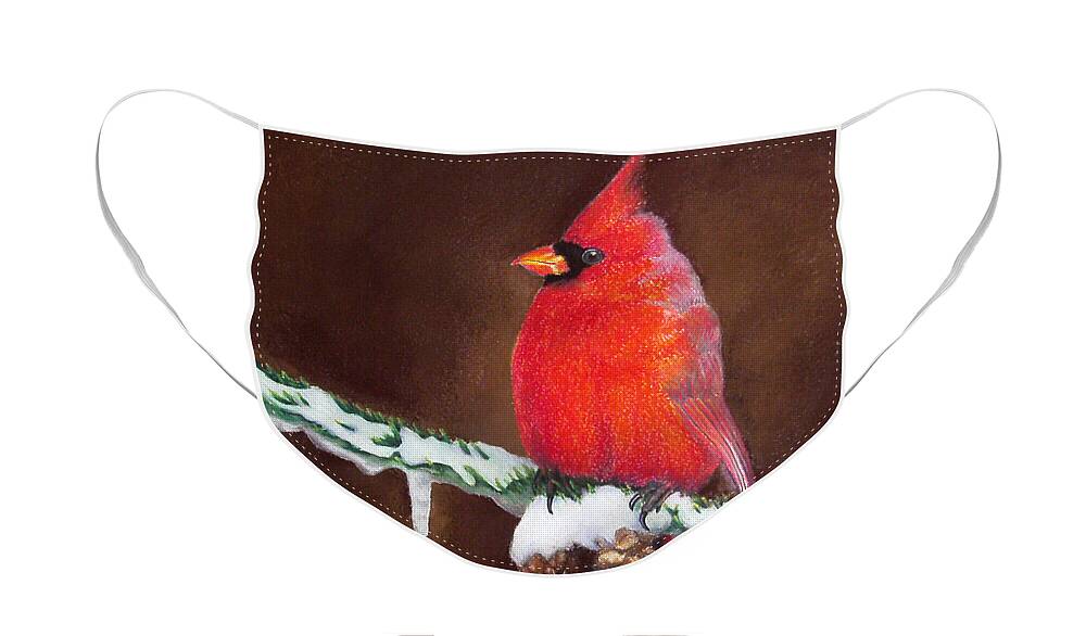 Cardinal Face Mask featuring the painting Male Cardinal by Adam Johnson