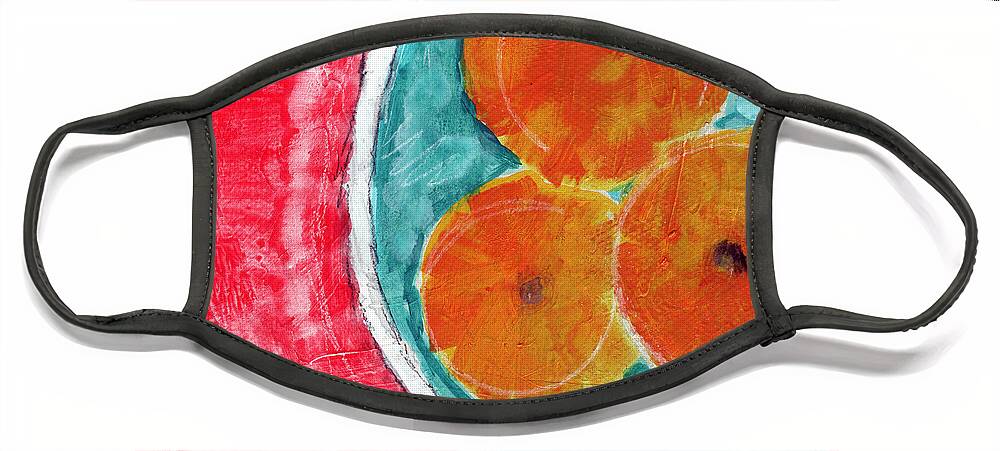Oranges Face Mask featuring the painting Mandarins by Linda Woods