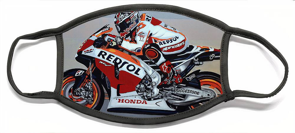Marc Marquez Face Mask featuring the painting Marc Marquez by Paul Meijering