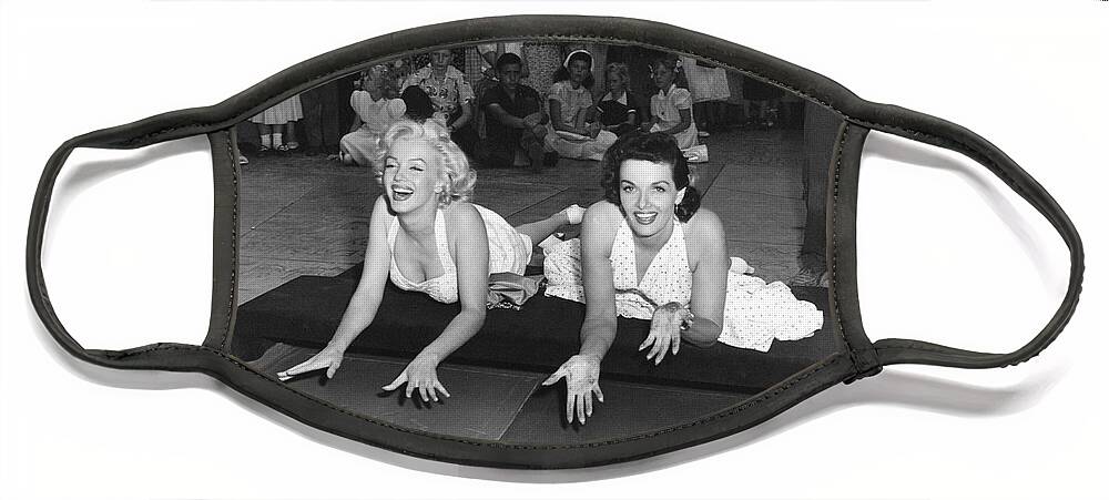 1950's Face Mask featuring the photograph Marilyn Monroe And Jane Russell by Underwood Archives