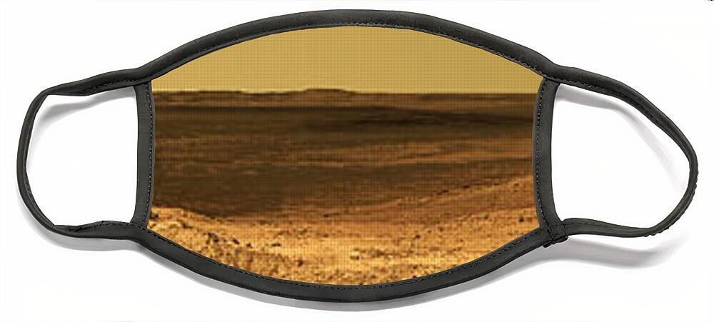 Opportunity Mars Exploration Rover Face Mask featuring the photograph Mars landscape panorama of Endeavour Crater by Weston Westmoreland