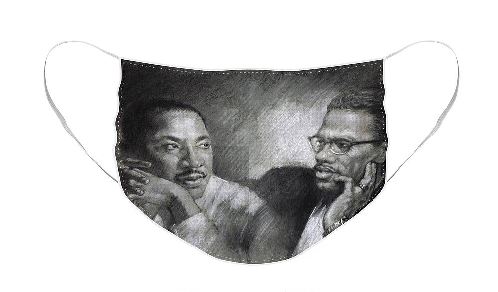 Malcolm X Face Mask featuring the drawing Martin Luther King Jr and Malcolm X by Ylli Haruni