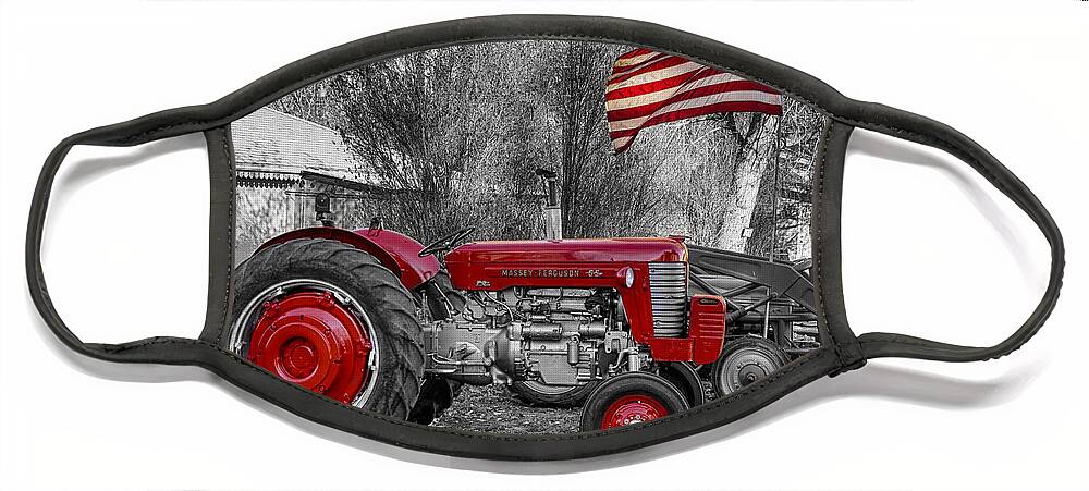 Tractor Face Mask featuring the photograph Massey - Feaguson 65 Tractor with USA Flag BWSC by James BO Insogna
