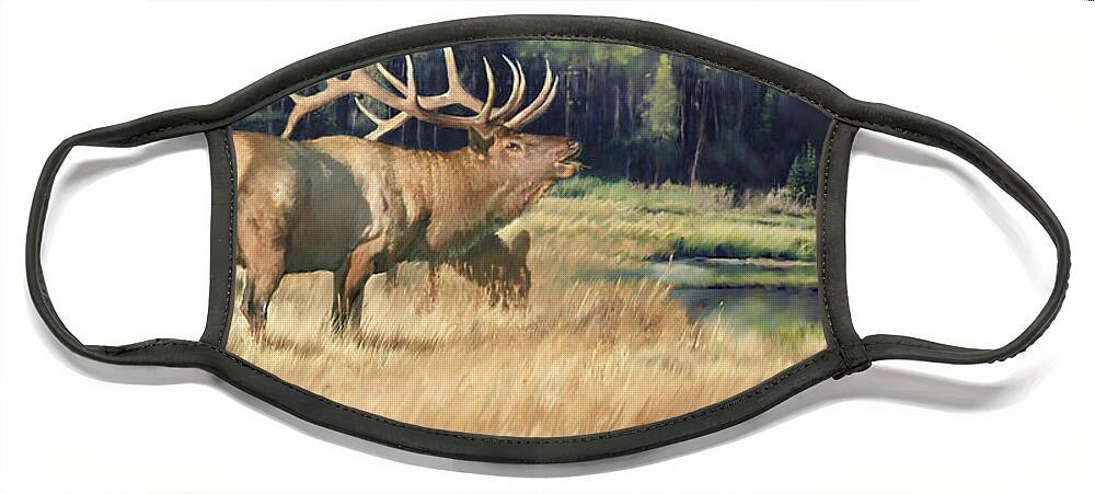 Elk Face Mask featuring the painting Meadow Music by Robert Corsetti