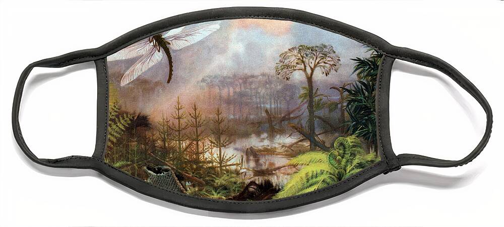 Flora Face Mask featuring the photograph Meganeura In Upper Carboniferous by Science Source