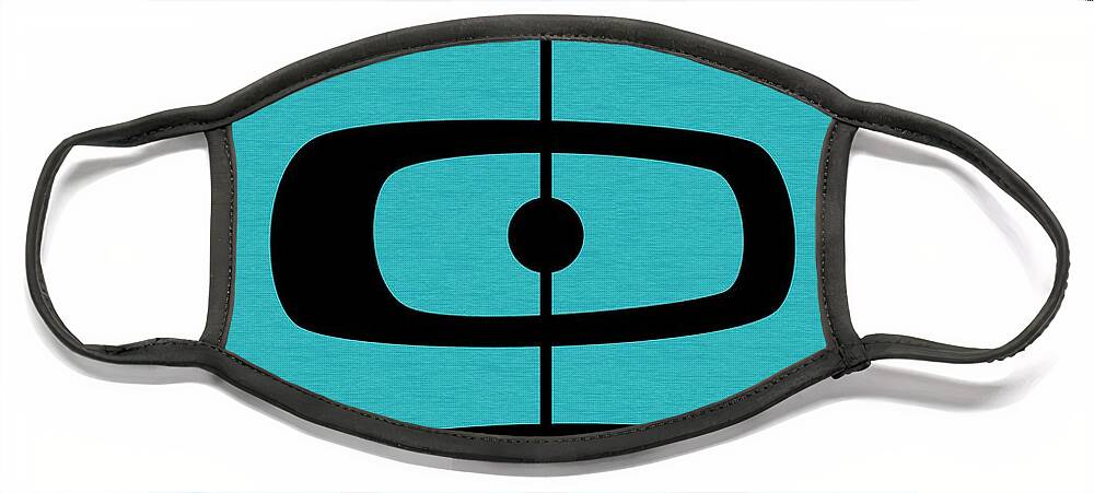 Blue Face Mask featuring the digital art Mid Century Shapes 2 on Turquoise by Donna Mibus