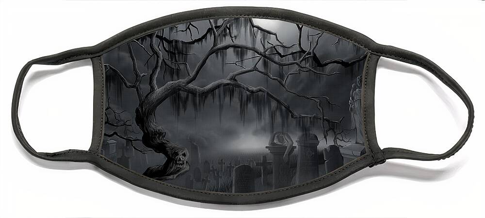 Landscape Face Mask featuring the painting Midnight in the Graveyard by James Hill