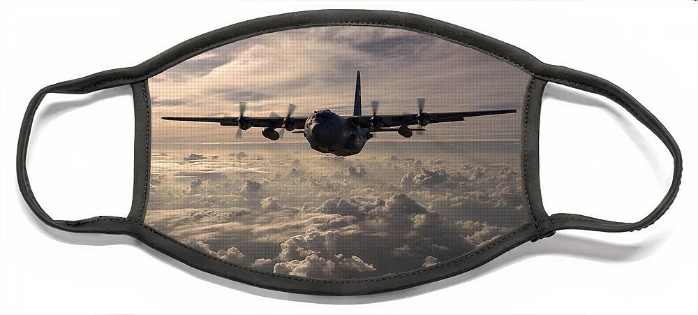 Lockheed Face Mask featuring the digital art Mighty Hercules by Airpower Art