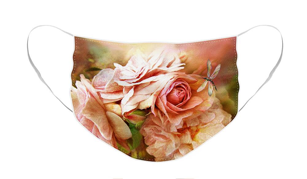 Rose Face Mask featuring the mixed media Miracle Of A Rose - Peach by Carol Cavalaris