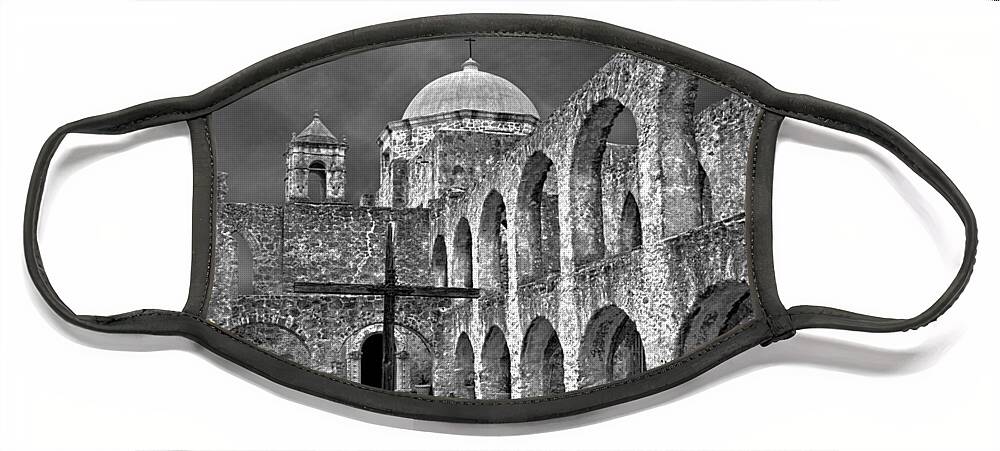 Mission San Jose Arches Face Mask featuring the photograph Mission San Jose Arches BW by Jemmy Archer