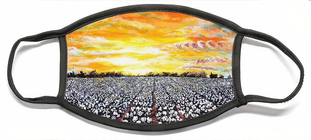 Sunset Face Mask featuring the painting Mississippi Delta Cotton Field Sunset by Karl Wagner
