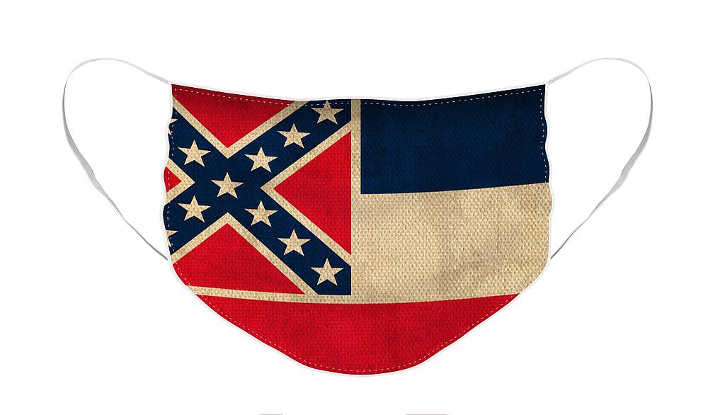 Mississippi State Flag Art On Worn Canvas Face Mask featuring the mixed media Mississippi State Flag Art on Worn Canvas by Design Turnpike
