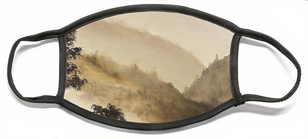 Landscape Face Mask featuring the painting Misty Hills by Darice Machel McGuire