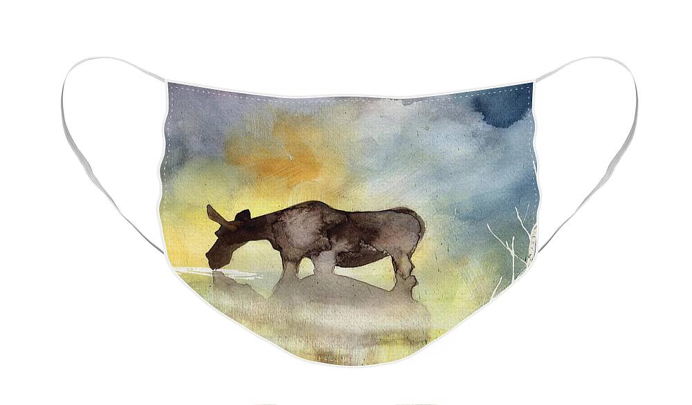 Moose Face Mask featuring the painting Misty Moose Minerva by Sean Parnell