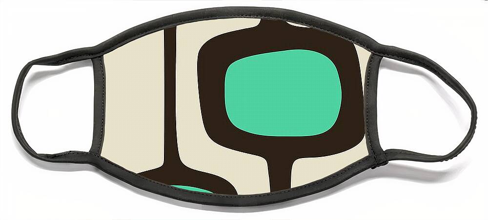 Mid Century Modern Face Mask featuring the digital art Mod Pod Three Aqua with Brown by Donna Mibus