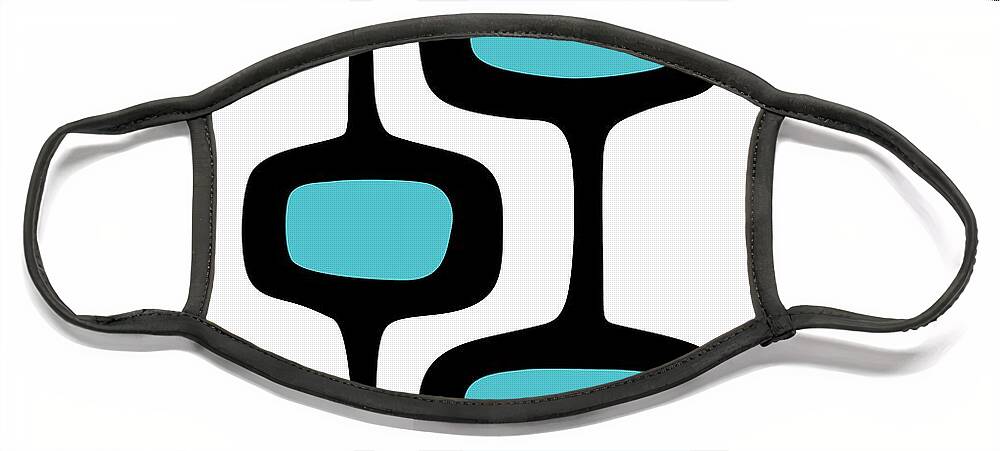 Mid Century Modern Face Mask featuring the digital art Mod Pod Two Black on White by Donna Mibus