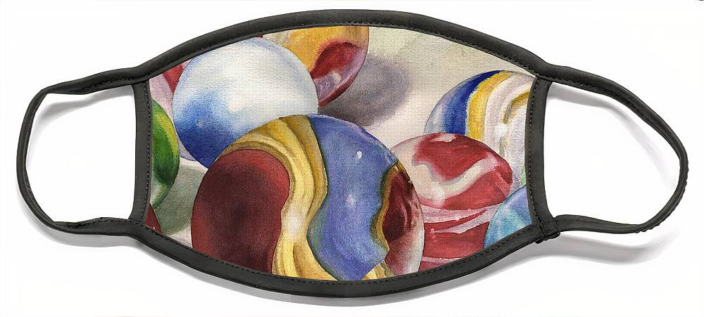 Marbles Painting Face Mask featuring the painting Mom's Marble Shooter by Anne Gifford