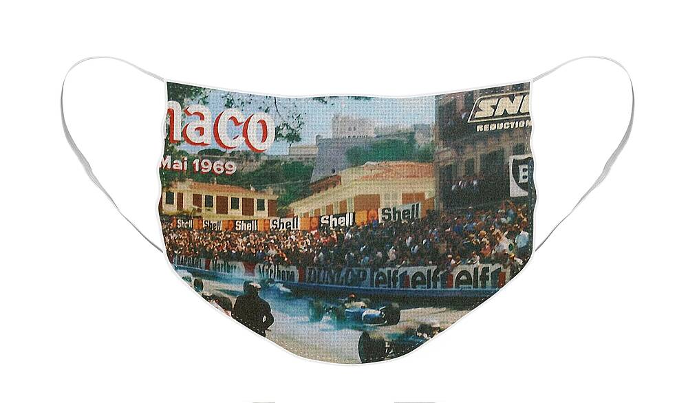 Monaco Grand Prix Face Mask featuring the digital art Monaco 1969 by Georgia Clare