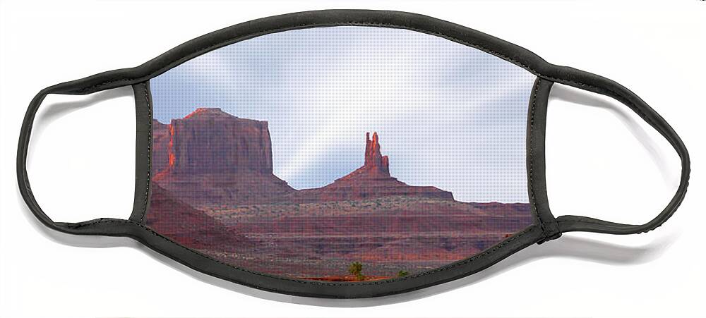 Desert Face Mask featuring the photograph Monument Valley at Sunset Panoramic by Mike McGlothlen