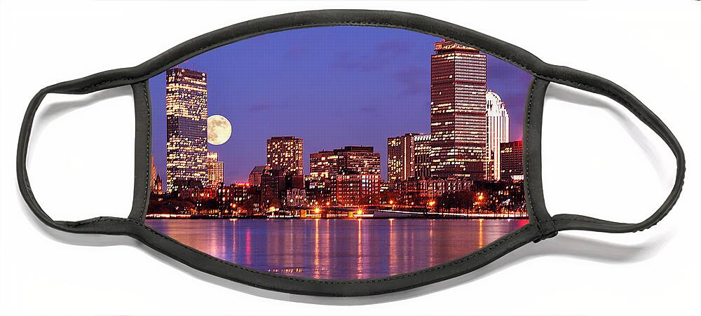 Boston Strong Face Mask featuring the photograph Moonlit Boston on the Charles by Mitchell R Grosky