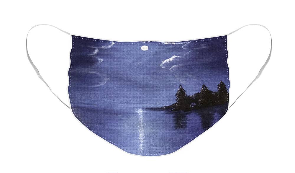 Silhouette Face Mask featuring the painting Moonlit Lake by Judy Hall-Folde