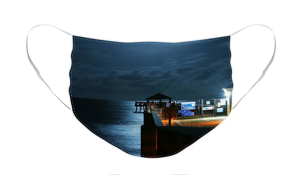 Laura Fasulo Face Mask featuring the photograph Moonlit Pier by Laura Fasulo