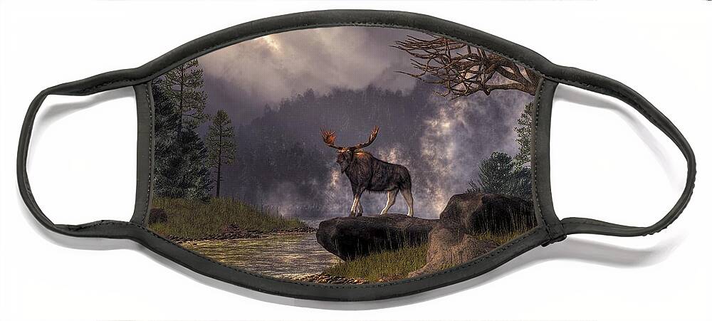 Moose In The Adirondacks Face Mask featuring the digital art Moose in the Adirondacks by Daniel Eskridge