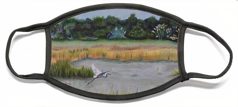 Coastal Face Mask featuring the painting Morning Marsh Scene by Jill Ciccone Pike