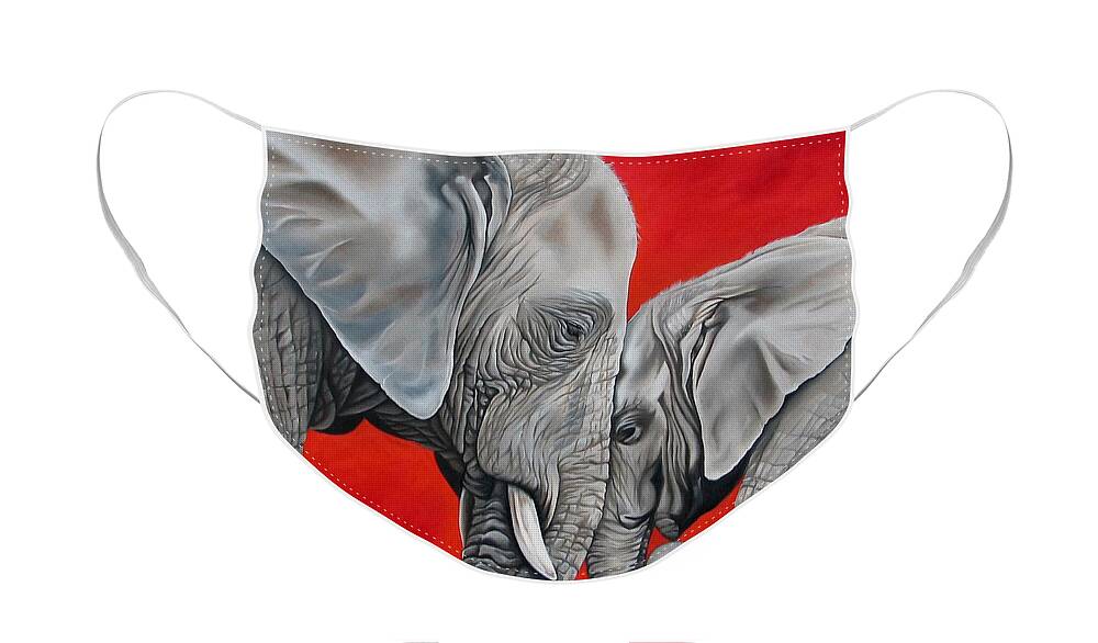Elephant Face Mask featuring the painting Mothers Love by Ilse Kleyn