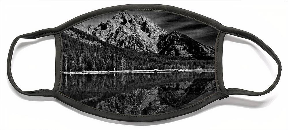 Mount Moran In Black And White Face Mask featuring the photograph Mount Moran in Black and White by Raymond Salani III
