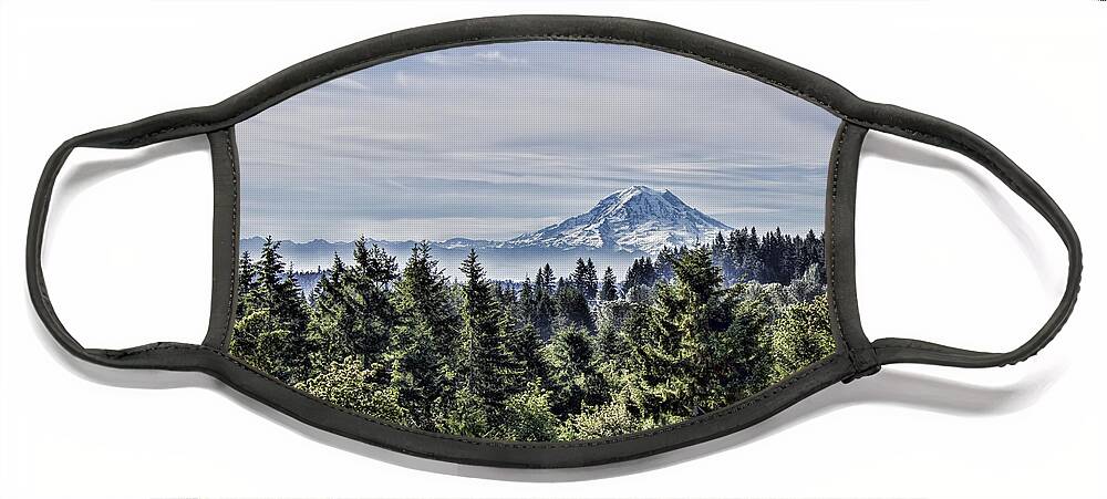 Mt. Ranier Face Mask featuring the photograph Mount Rainier in the Distance by Cathy Anderson
