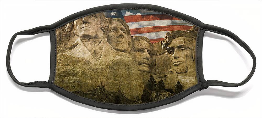 Sculpture Face Mask featuring the photograph Mount Rushmore with the Stars and Stripes by Randall Nyhof