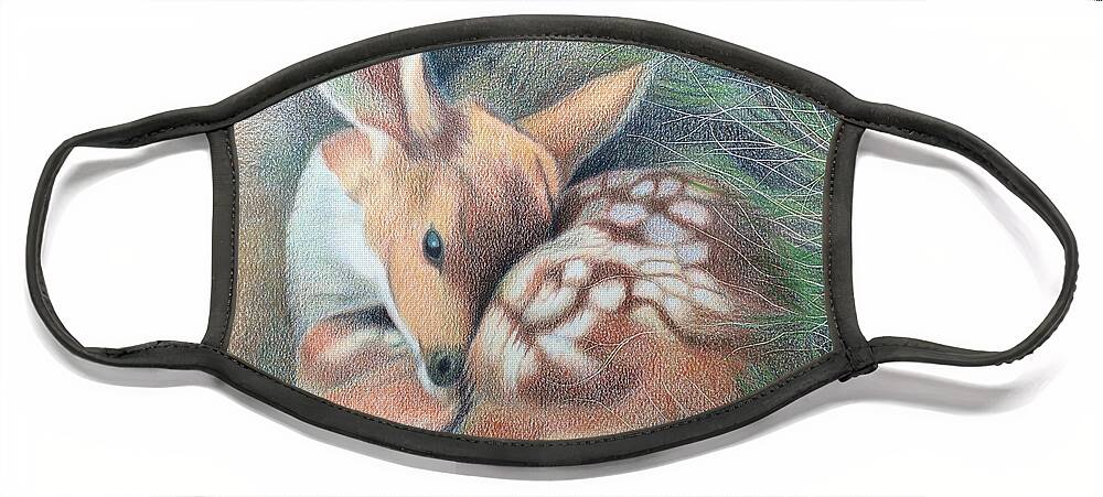 Art Face Mask featuring the drawing Mule Deer Fawn by Dustin Miller