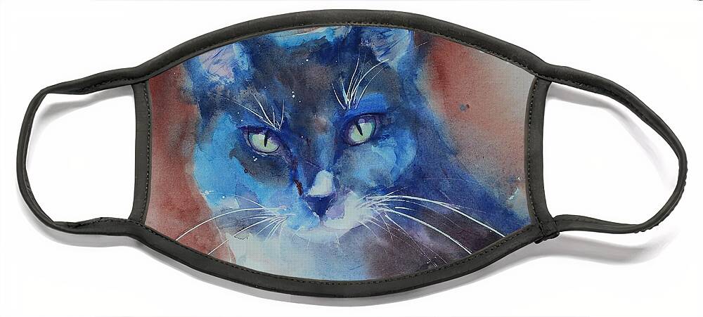 Cat Face Mask featuring the painting My Cat Spook by Ruth Kamenev