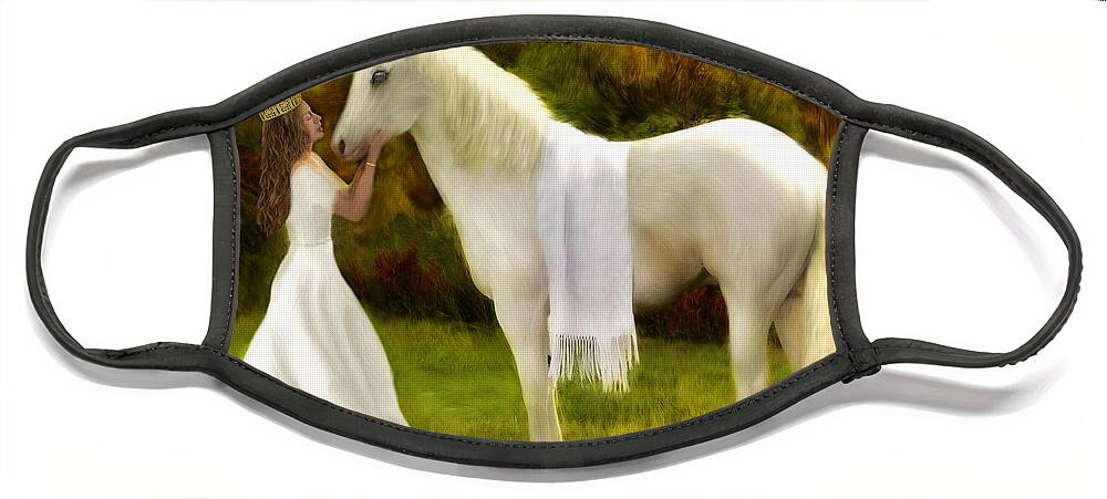 Bride And White Horse Face Mask featuring the painting My King Is Coming by Constance Woods
