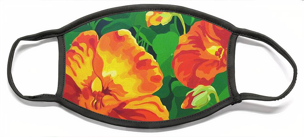 Flower Paintings Face Mask featuring the painting Nasturtiums by Karen Ilari