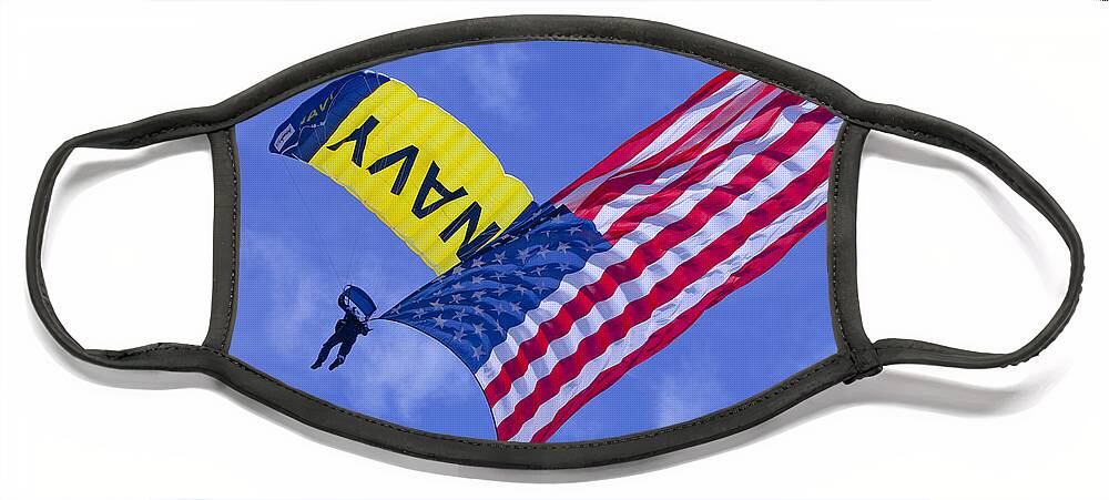 Oc Air Show Face Mask featuring the photograph Navy Seal Leap Frogs US Flag by Donna Corless