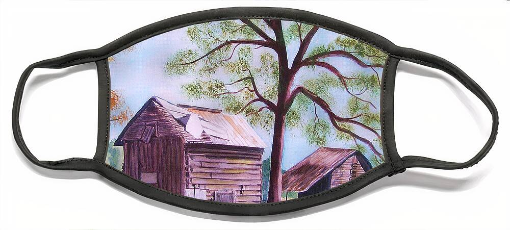 Barn Face Mask featuring the painting NC Tobacco Barns by Jill Ciccone Pike