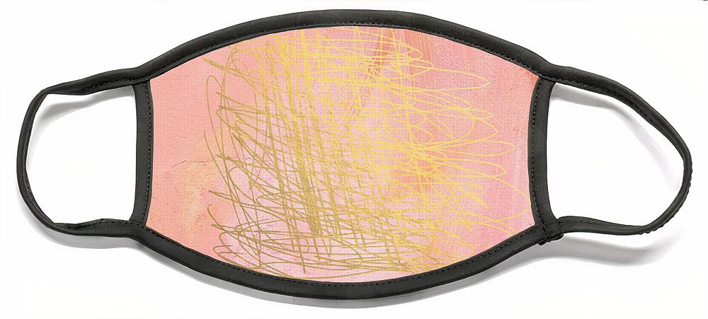 Pink Face Mask featuring the painting Nest- Pink and Gold Abstract Art by Linda Woods