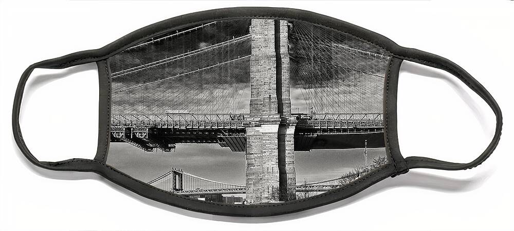 Amazing Brooklyn Bridge Face Mask featuring the photograph New York Bridges in Black and White by Mitchell R Grosky