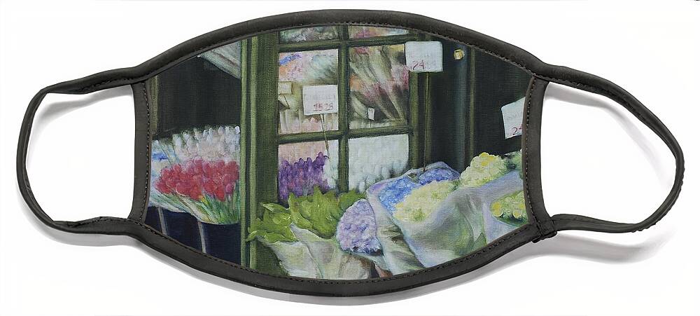 Fine Art Painting Face Mask featuring the painting New York Flower Shop by Rebecca Matthews