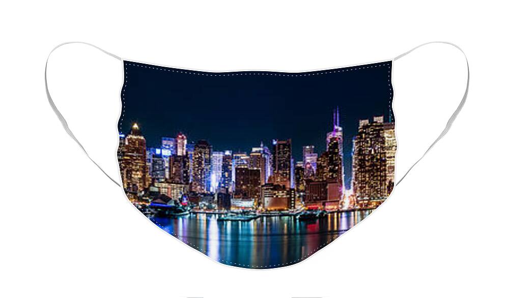 America Face Mask featuring the photograph New york Panorama by night by Mihai Andritoiu