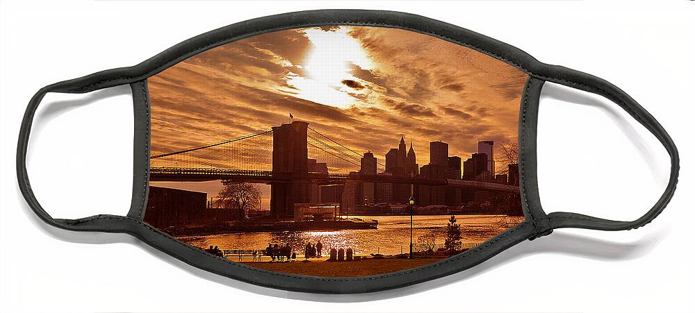 New York Face Mask featuring the photograph New York Skyline and Brooklyn Bridge -- Late Afternoon by Mitchell R Grosky