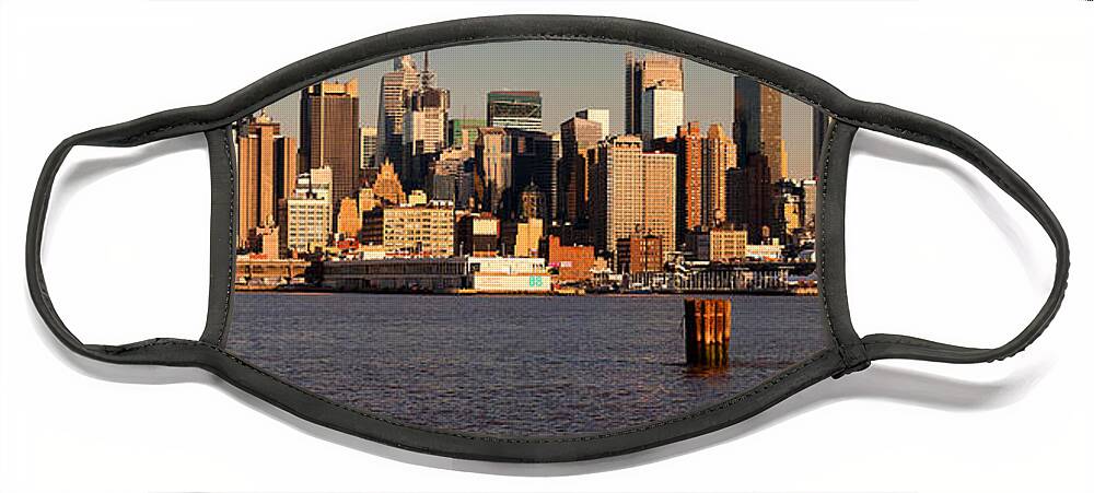 Best New York Skyline Face Mask featuring the photograph New York Skyline Panorama from NJ by Mitchell R Grosky