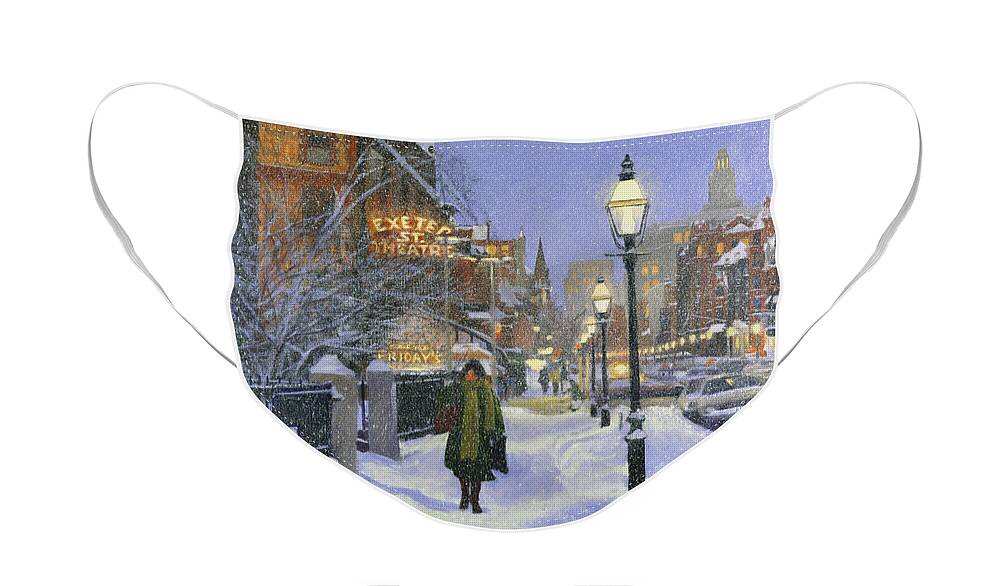 Boston Face Mask featuring the painting Newbury and Exeter Streets by Candace Lovely