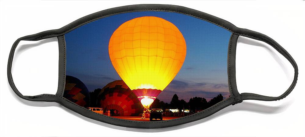 Yellow Hot Air Balloon Face Mask featuring the photograph Night's Sunshine by Nancy Cupp