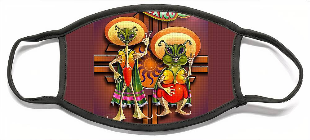 Ufo Face Mask featuring the painting New Mexico Land of Aliens and Hot Chile by Ricardo Chavez-Mendez