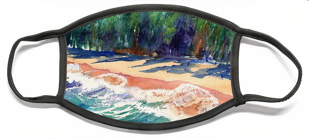 Kauai Ocean Watercolor Face Mask featuring the painting North Shore Beach 2 by Marionette Taboniar