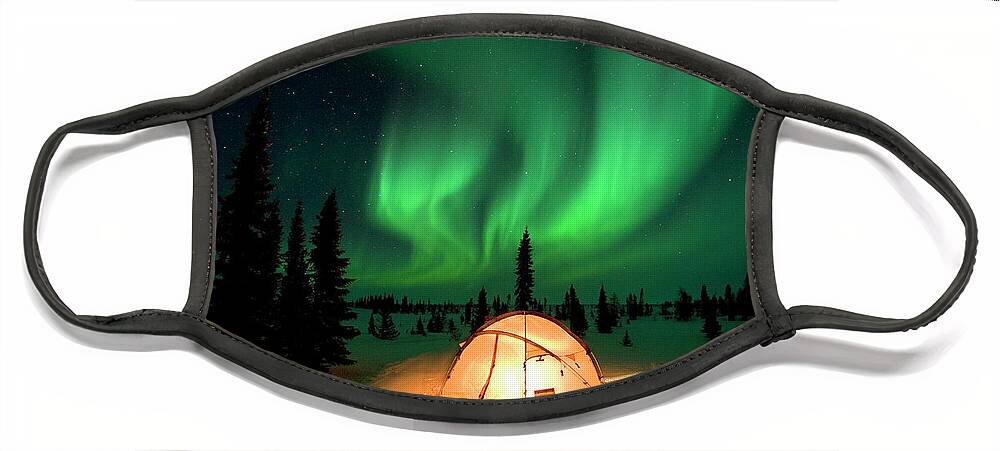 00600969 Face Mask featuring the photograph Northern Lights Over Tent by Matthias Breiter