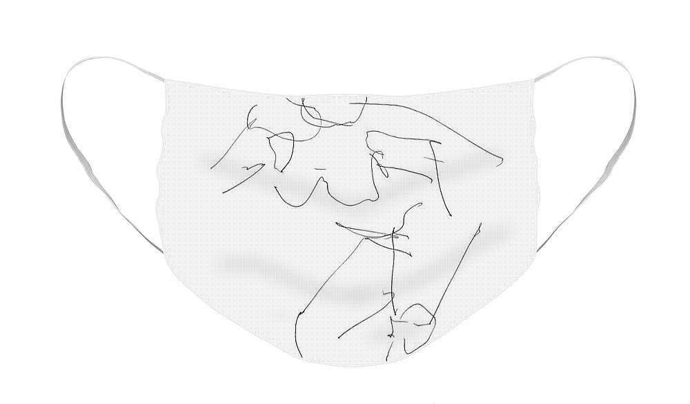 Female Face Mask featuring the drawing Nude Female Drawings 14 by Gordon Punt